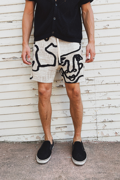 LA CARA BEIGE JACQUARD WOVEN SHORTS