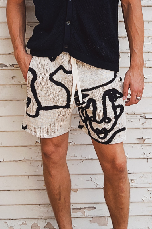 LA CARA BEIGE JACQUARD WOVEN SHORTS