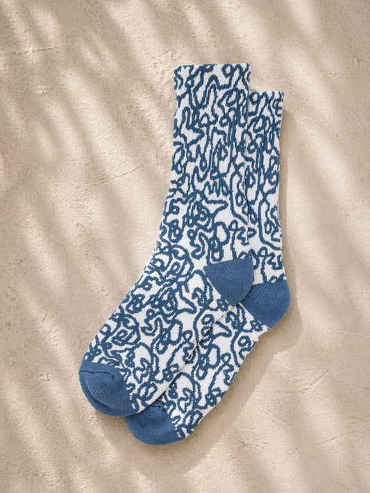 SCRIBBLES IN BLUE Jacquard Woven Socks