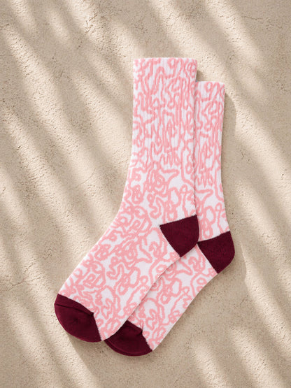 SCRIBBLES IN PINK Jacquard Woven Socks